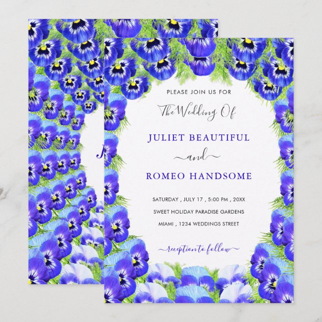 Violet Flower Framed Wedding Invitation Example (Front/Back)