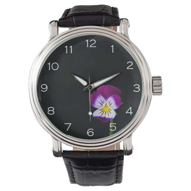 Violet Flower White Numbers wacna Watch (Front)