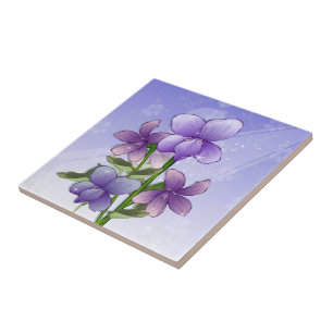 Violet flowers art tile