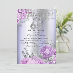 Violet Flowers Glitter Lilac 65th Birthday   Invitation