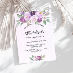 Violet flowers greenery birthday  invitation<br><div class="desc">A violet,  lavender watercolored background. Decorated with violet and purple watercolored flowers and greenery.  Personalize and add your name and party details.</div>