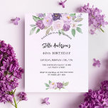 Violet flowers greenery budget birthday invitation<br><div class="desc">A violet,  lavender watercolored background. Decorated with violet and purple watercolored flowers and greenery.  Personalize and add your name and party details. 

1 sheet = 1 invitation printed edge to edge.</div>