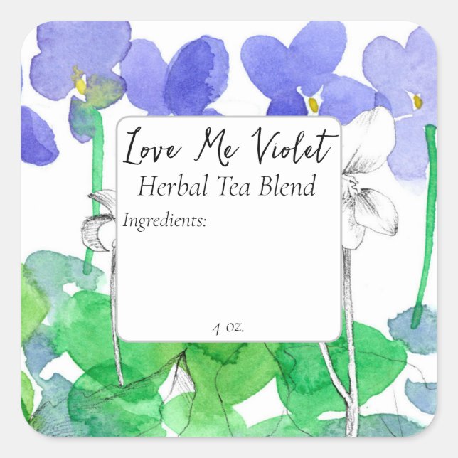 Violet Flowers Herbal Tea Blend Blank Square Sticker (Front)