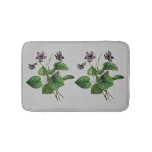 Violet Flowers Pretty Floral Botanical Nature Grey Bath Mat