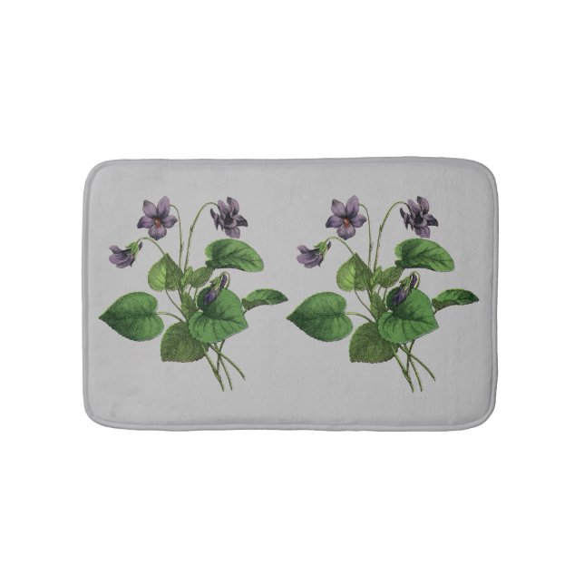 Violet Flowers Pretty Floral Botanical Nature Grey Bath Mat (Front)