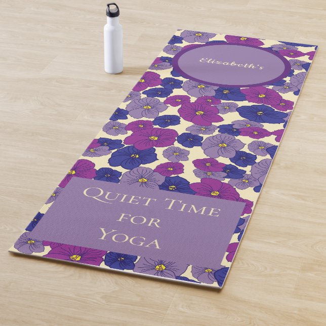 Violet flowers quiet time for yoga pattern   yoga mat (In Situ)