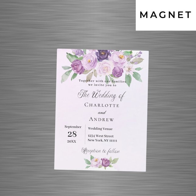 Violet flowers roses greenery luxury wedding magnetic invitation (Creator Uploaded)