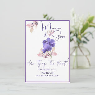 Violet Flowers Save The Date Wedding Card