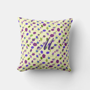 violet flowers with monogram pattern Throw Pillow