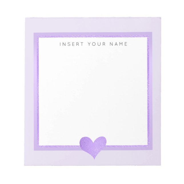 Violet Foil Heart Personalized Notepad 5.5" x 6" (Front)