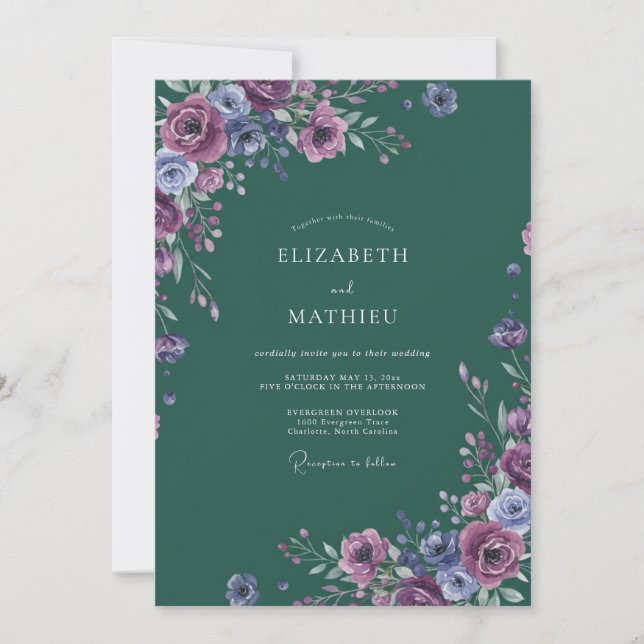 Violet Forest Watercolor Wedding Invitation (Front)