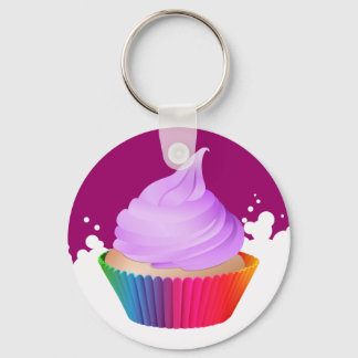 Violet Frosting Vanilla Cupcake Rainbow Baking Cup Keychain
