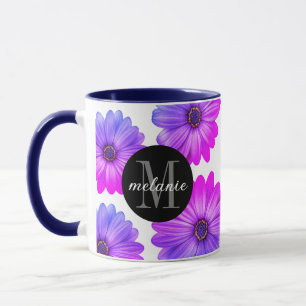 Violet Fuchsia Daisies Add Your Name and Initial Mug