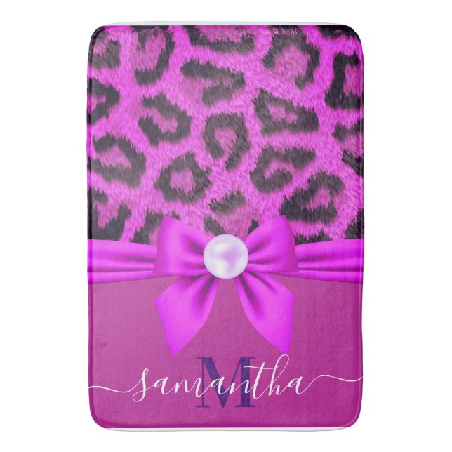 Violet Fur Leopard Print Bath Mat (Front Vertical)