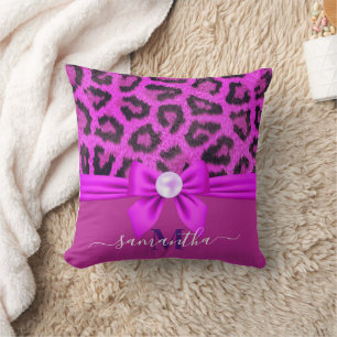 Violet Fur Leopard Print Throw Pillow