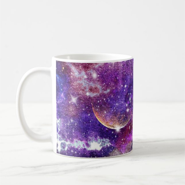 Violet Galaxy Milky Way With Planet Coffee Mug (Left)