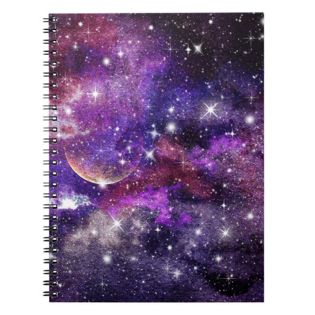 Violet Galaxy Milky Way With Planet Notebook (Front)