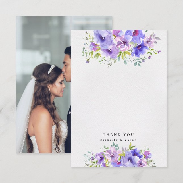 violet garden floral floral photo thank you card (Front/Back)