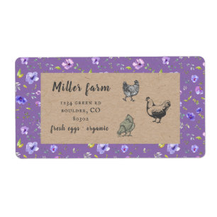 violet garden floral rustic script egg carton labe