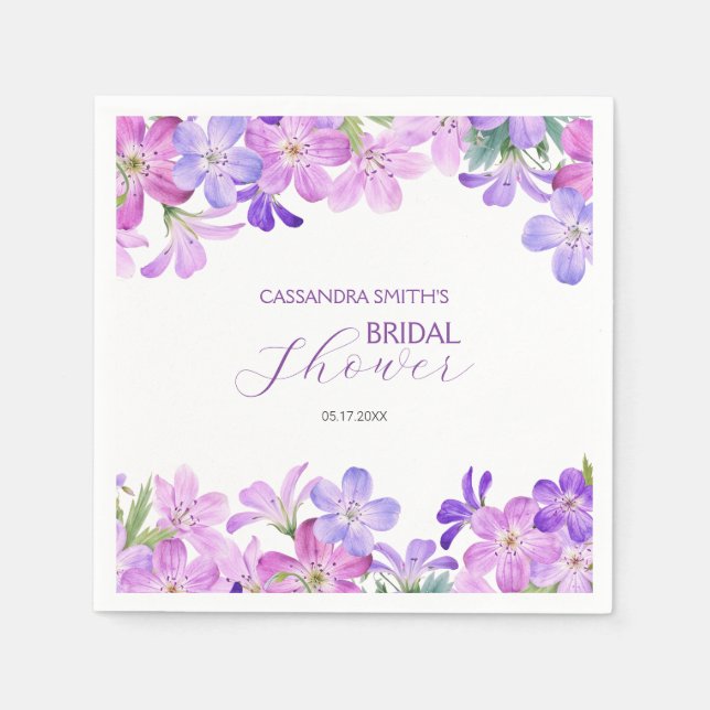 Violet Geranium Bridal Brunch Shower  Napkin (Front)