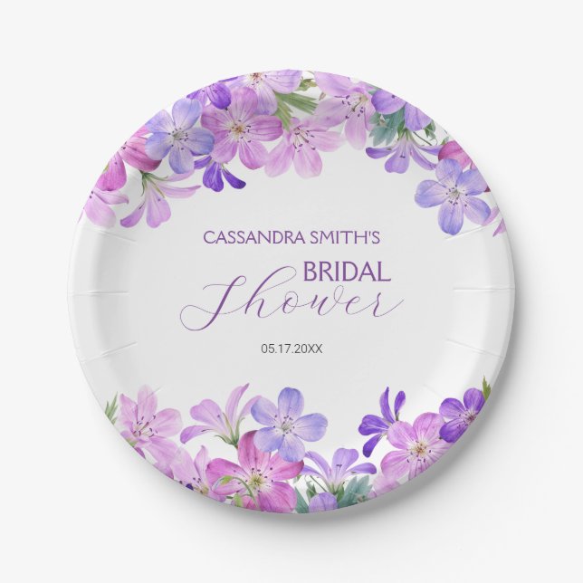 Violet Geranium Bridal Brunch Shower  Paper Plate (Front)
