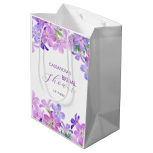 Violet Geranium Floral Bridal Shower  Medium Gift Bag