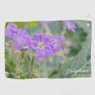 Violet Geranium Wildflower Photo With Your Name Golf Towel