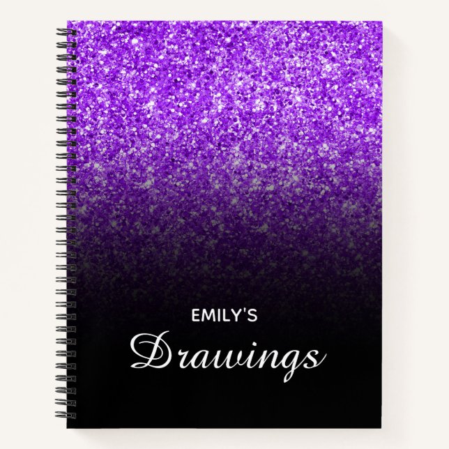 Violet Glitter Black Ombre Personalized Drawing Notebook (Front)