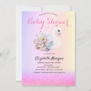 Violet Glitter Bokeh,Swan Flower Baby Shower Invitation