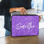 Violet Glitter Brush Script Name Laptop Sleeve<br><div class="desc">Create your own vivid blue violet luxury glitter with name or monogram.
Customize the brush script font calligraphy style and size.
Move,  duplicate or delete the faux sparkle graphic.</div>