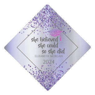 Violet Glitter Grad Cap,Confetti Violet Graduation Cap Topper