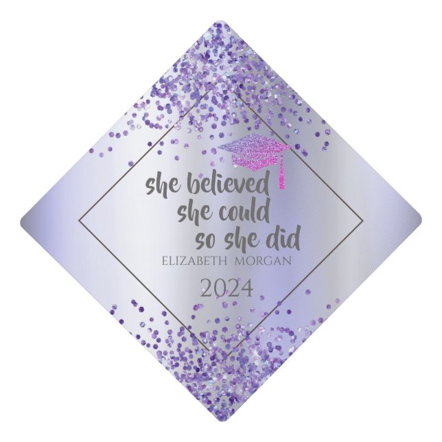 Violet Glitter Grad Cap,Confetti Violet Graduation Cap Topper (Front)