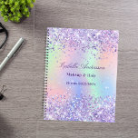 Violet glitter name holographic business planner<br><div class="desc">A trendy holographic background with unicorn colours and rainbow colours in pink,  purple,  rose gold,  mint green. Decorated with violet,  lavender coloured faux glitter dust  Personalize and add your name,  title,  text</div>