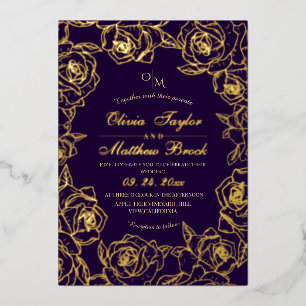 Violet Gold Elegant  Minimalist Flowers Wedding