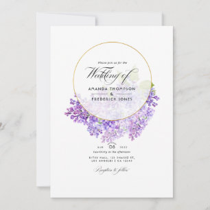 Violet & Gold Geometric Herbarium QR Code Wedding Invitation