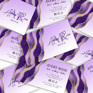 Violet Gold Marble Agate Cosmetologist Beauty Business Card