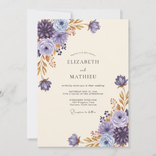 Violet Gold Peony Wedding Invitation