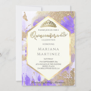 Violet Gold watercolor geometrical Quinceañera Invitation