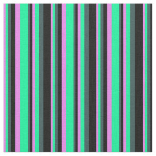 Violet, Green, Dark Slate Grey, and Black Stripes Fabric