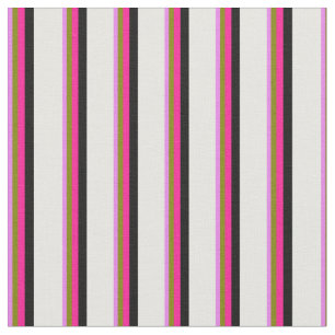 Violet, Green, Deep Pink, Black & White Lines Fabric