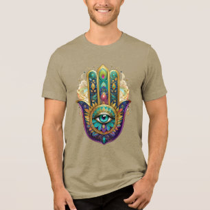 Violet Green Gold Petals Hamsa Turquoise Third Eye Tri-Blend Shirt