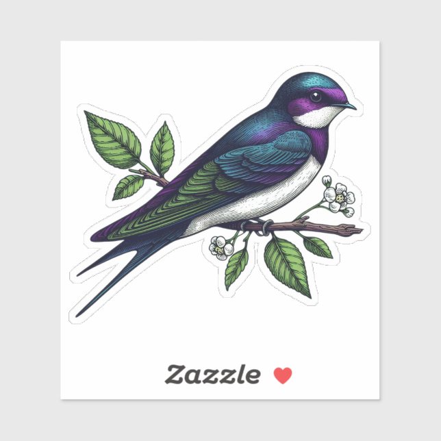 Violet-Green Swallow bird Custom-Cut Vinyl Sticker (Sheet)