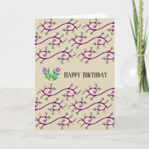 Violet & Green Vine Design Happy Birthday Card