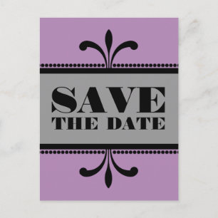 Violet/Grey Fancy Art Deco Save the Date Postcard