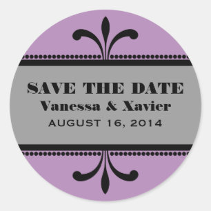 Violet/Grey Fancy Art Deco Save the Date Stickers