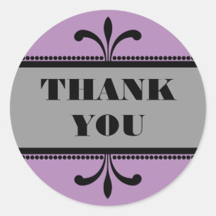 Violet/Grey Fancy Art Deco Thank You Stickers
