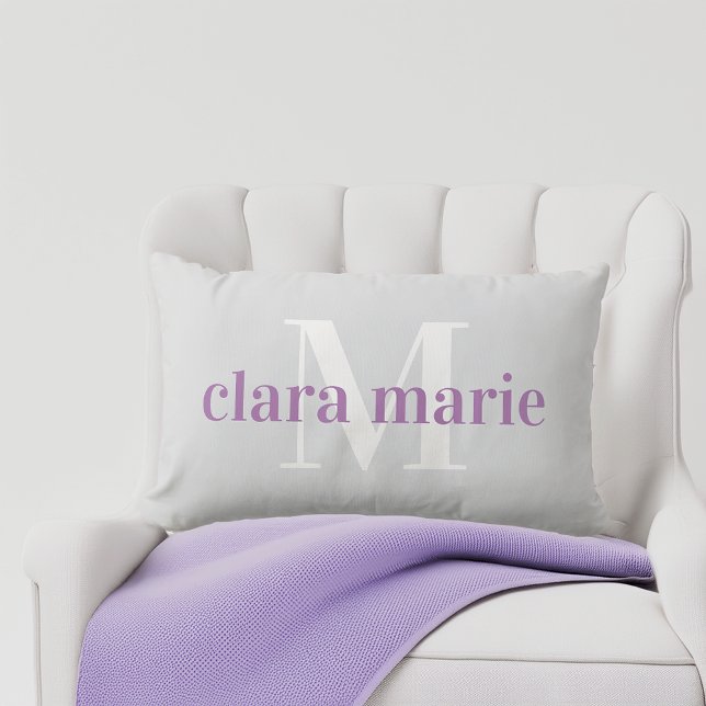 Violet & Grey | Name and Monogram Nursery Lumbar Pillow (Creator Uploaded)