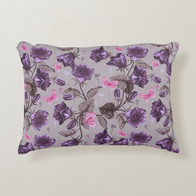 violet hand bells and pink butterflies pattern accent pillow (Front)