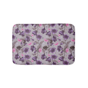 violet hand bells and pink butterflies pattern bath mat