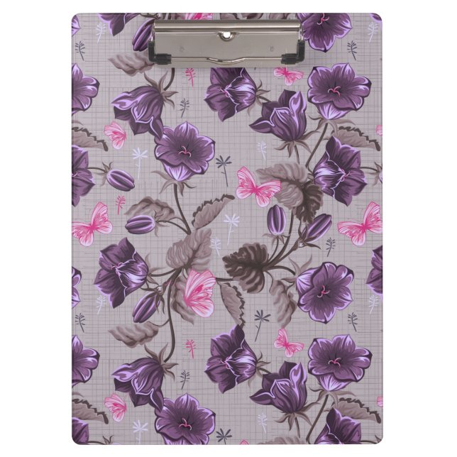 violet hand bells and pink butterflies pattern clipboard (Front)